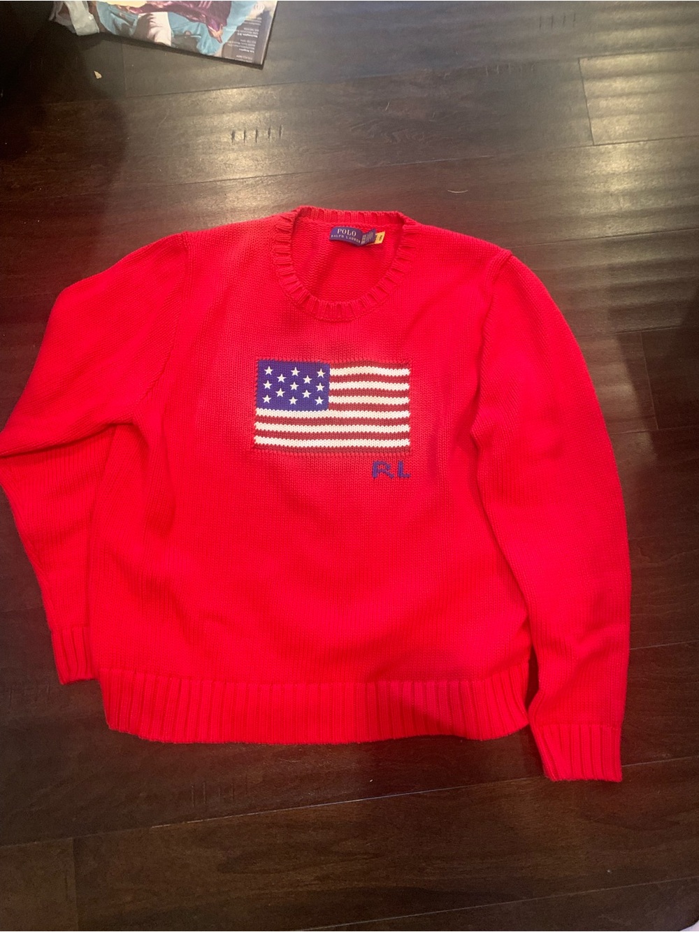 Polo by Ralph Lauren Red Crewneck with American Flag Patch